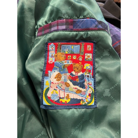 Teddy Fresh Grandpa Jacket Patchwork Plaid Size Small Pocket Multi Color EUC - Picture 6 of 13